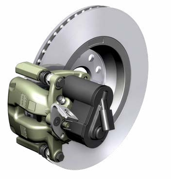Rear brake disc and caliper with the Cofle Electronic Parking Brake motor mounted on it